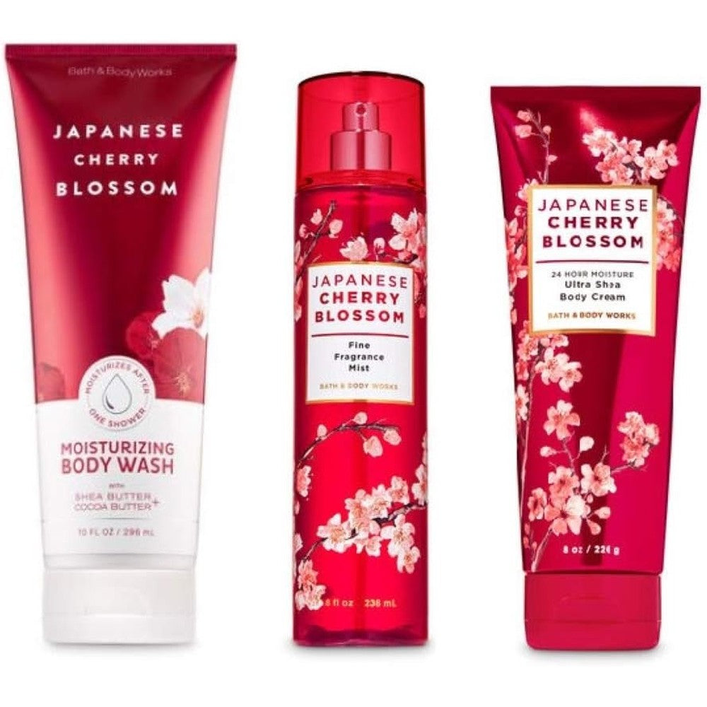 Bath And Body Works Japanese Cherry Blossom Moisturizing Body Wash Fine Fragrance Mist And Ultra Shea Body Cream 3 Piece Gift Set - Image 1