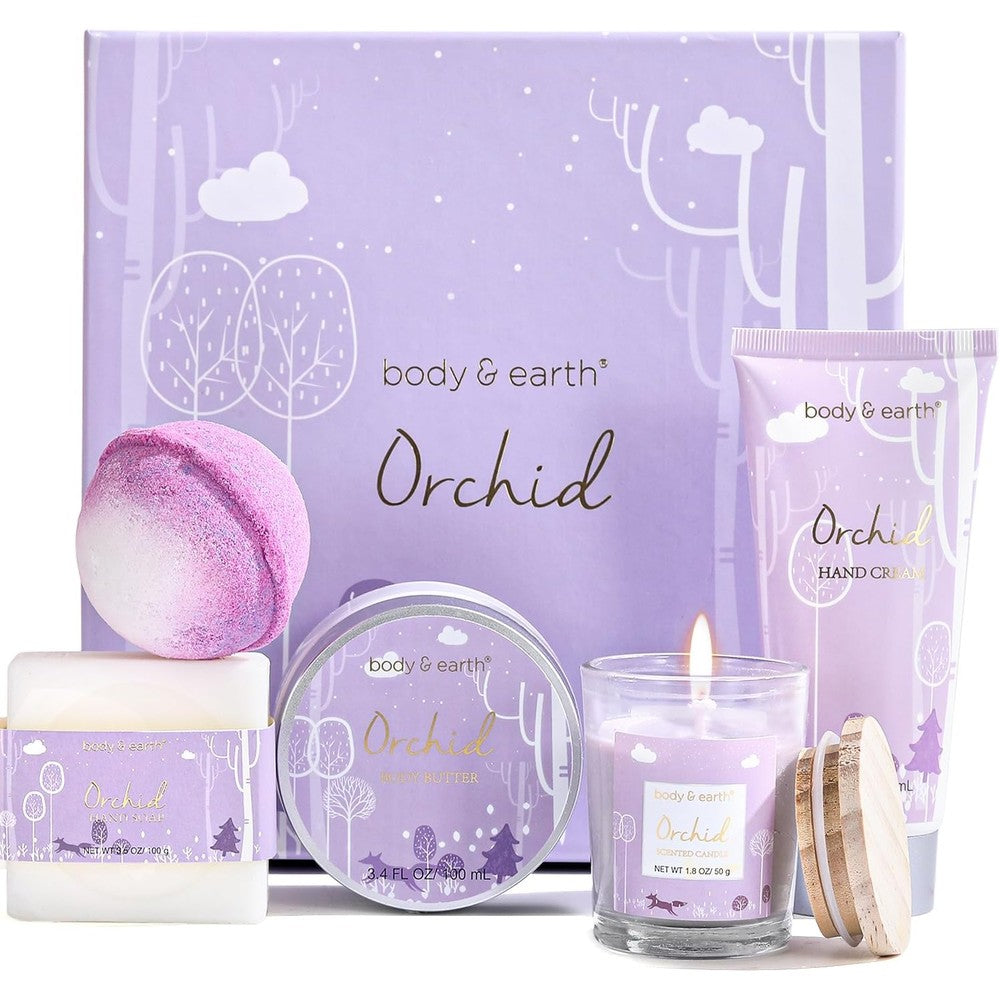 Body & Earth 5 Piece Orchid Spa Gift Set front view