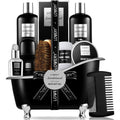 Lovery men sandalwood bath and beard grooming gift set front view spa basket