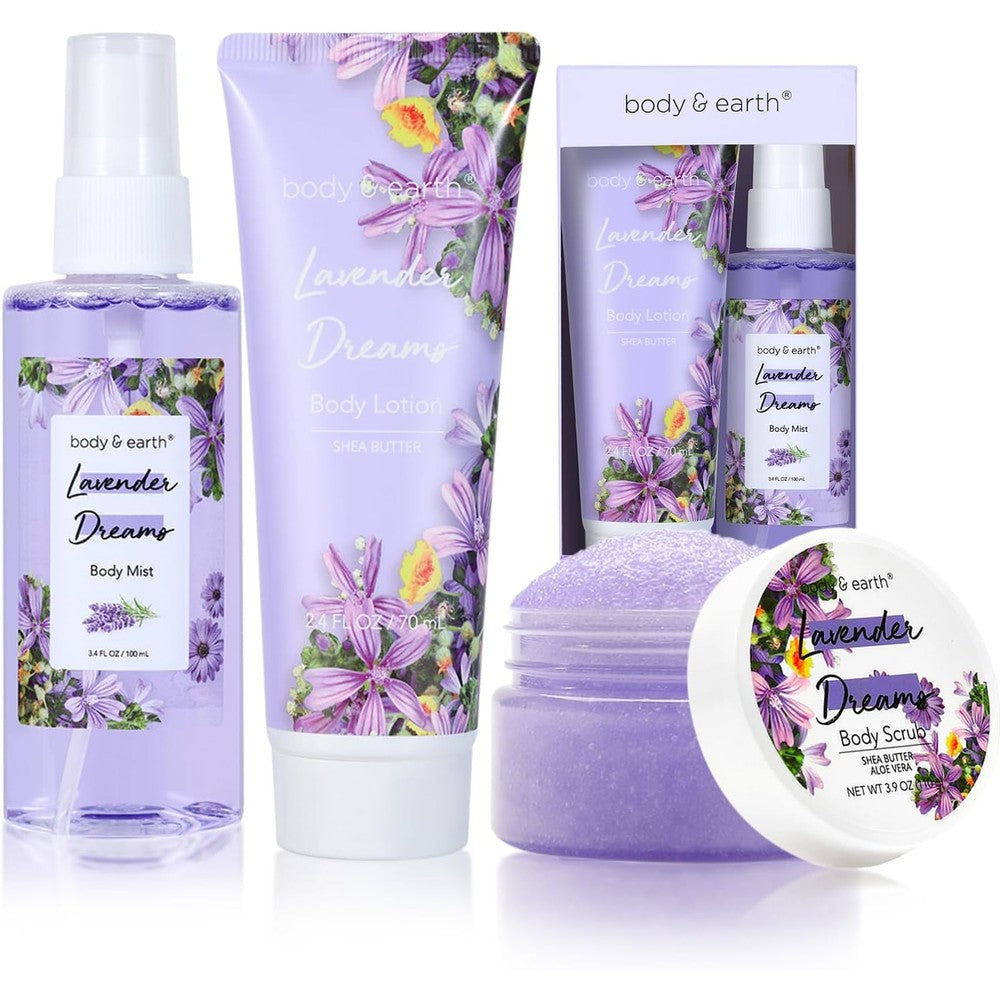 BODY & EARTH Lavender Dreams gift set front view showing packaging