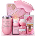 Maddify pink spa gift basket front view with all items displayed