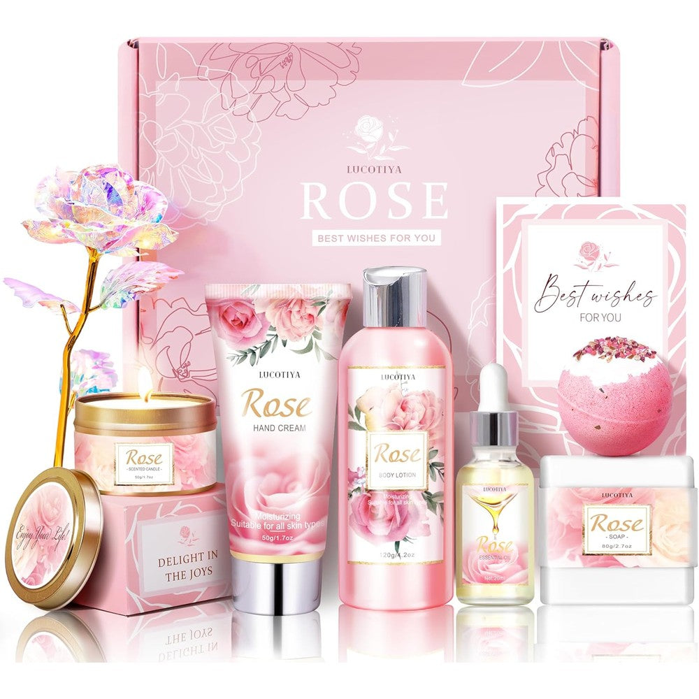 Lucotiya rose scented spa gift basket front view
