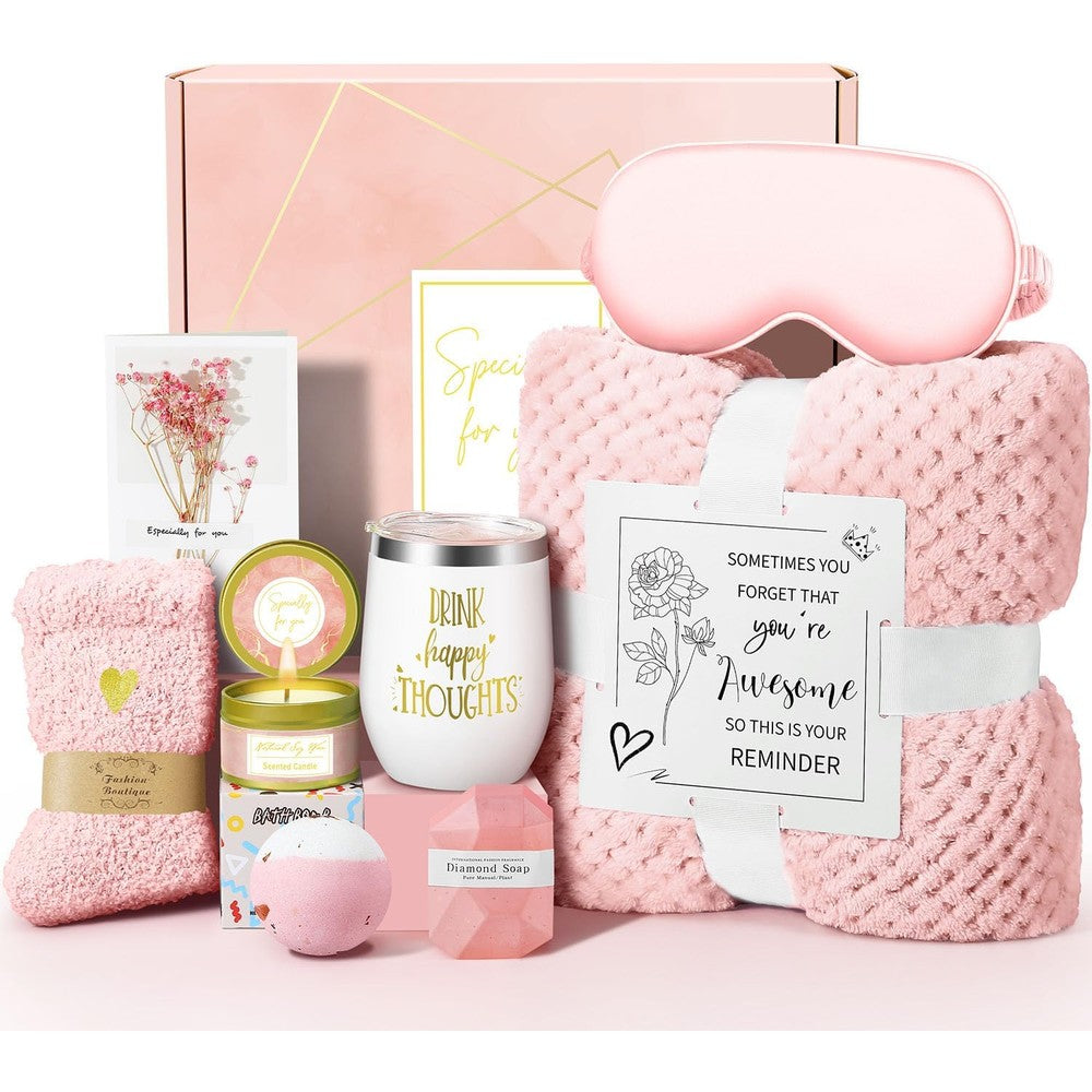 Kalokey Relaxing Spa Gift Basket set with tumbler and blanket