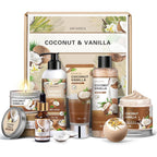 LUCOTIYA Vanilla Coconut Spa Gift Set front view showcasing packaged items and gift box