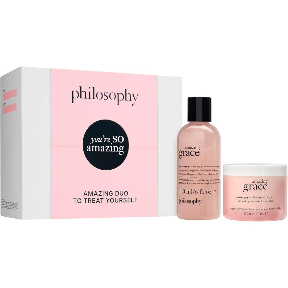 Philosophy You're So Amazing Gift Set packaging front view showing shower gel and body crème