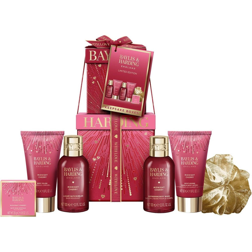 Baylis and Harding Midnight Cherry Luxury Pamper Gift Set front view