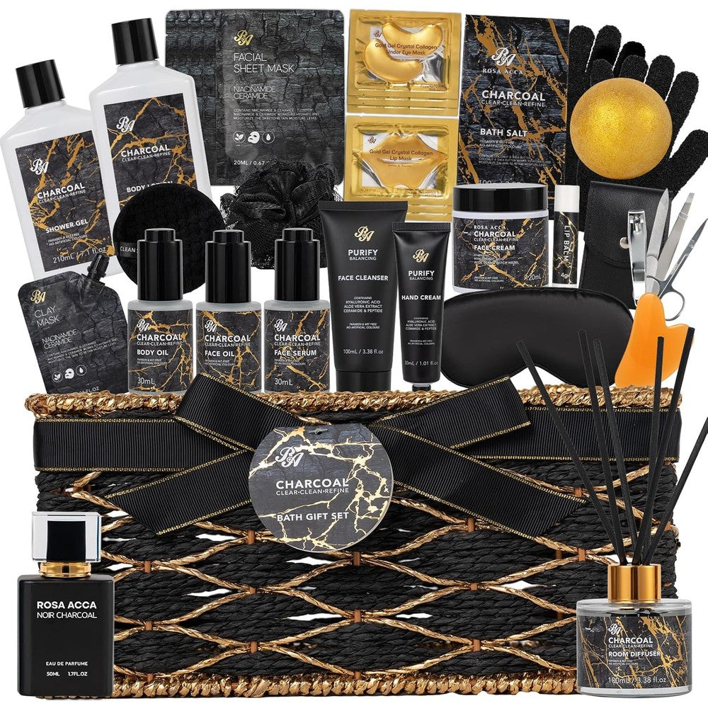 Hitrees RA ROSA ACCA 35 piece charcoal bath and body spa gift set front view