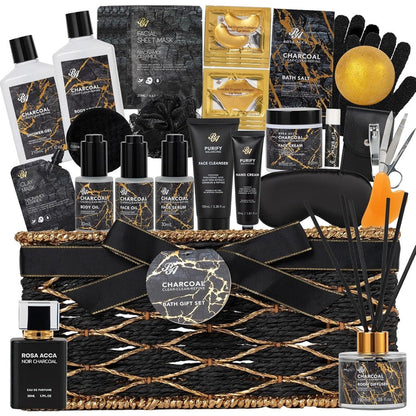 Hitrees RA ROSA ACCA 35 piece charcoal bath and body spa gift set front view