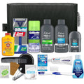 Convenience Kits International men's premium 20-piece travel kit front view with black Dopp bag and grooming essentials