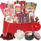 Ra Rosa Acca luxury bath and body gift set front view. Cosmetic bag.