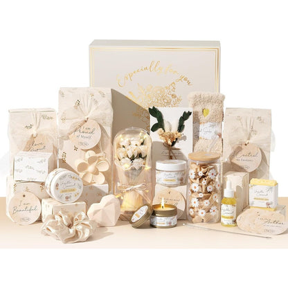 Qinline spa gifts for women ten piece self care basket front view