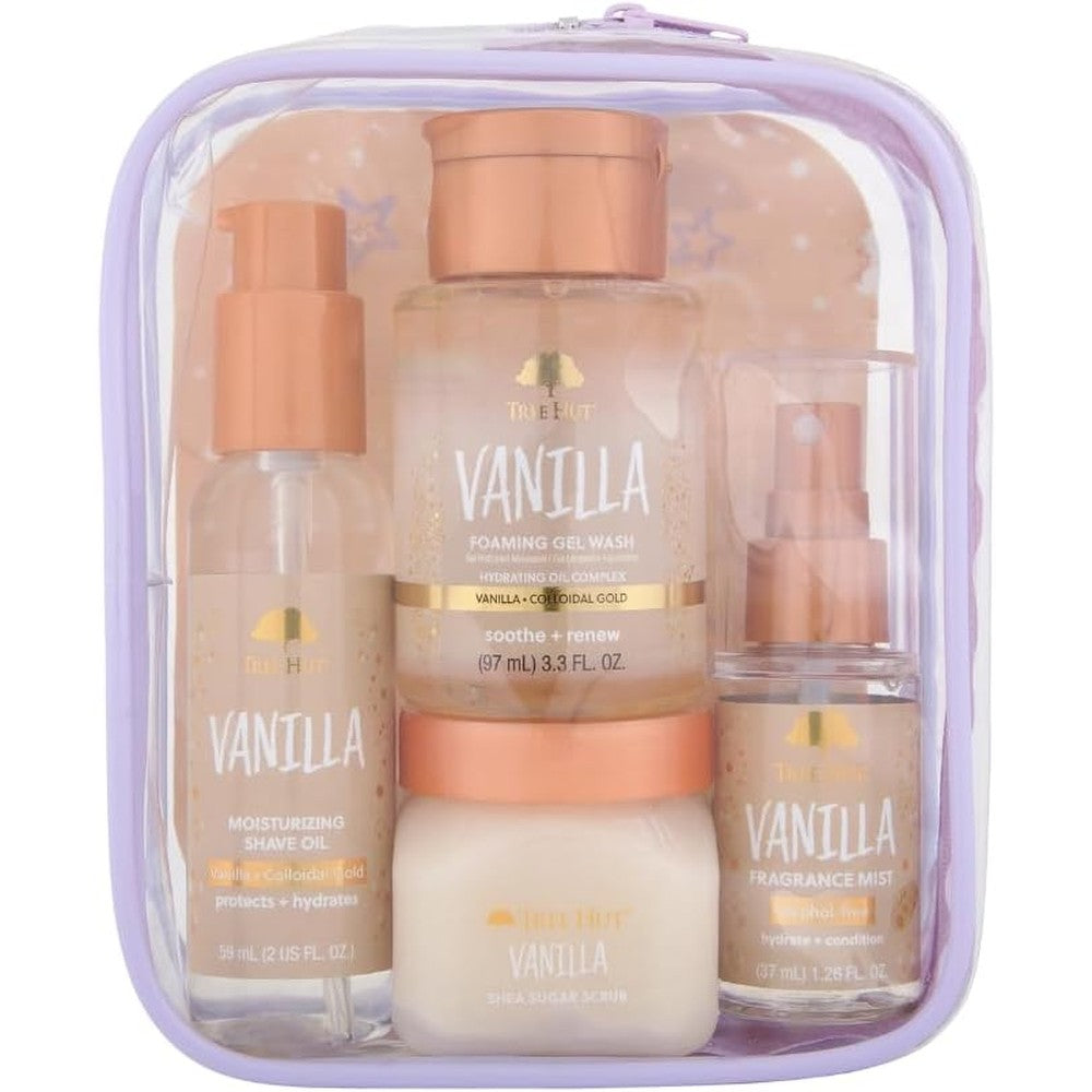 Tree Hut Mini Vanilla Everything Shower Gift Set with four travel sized essentials
