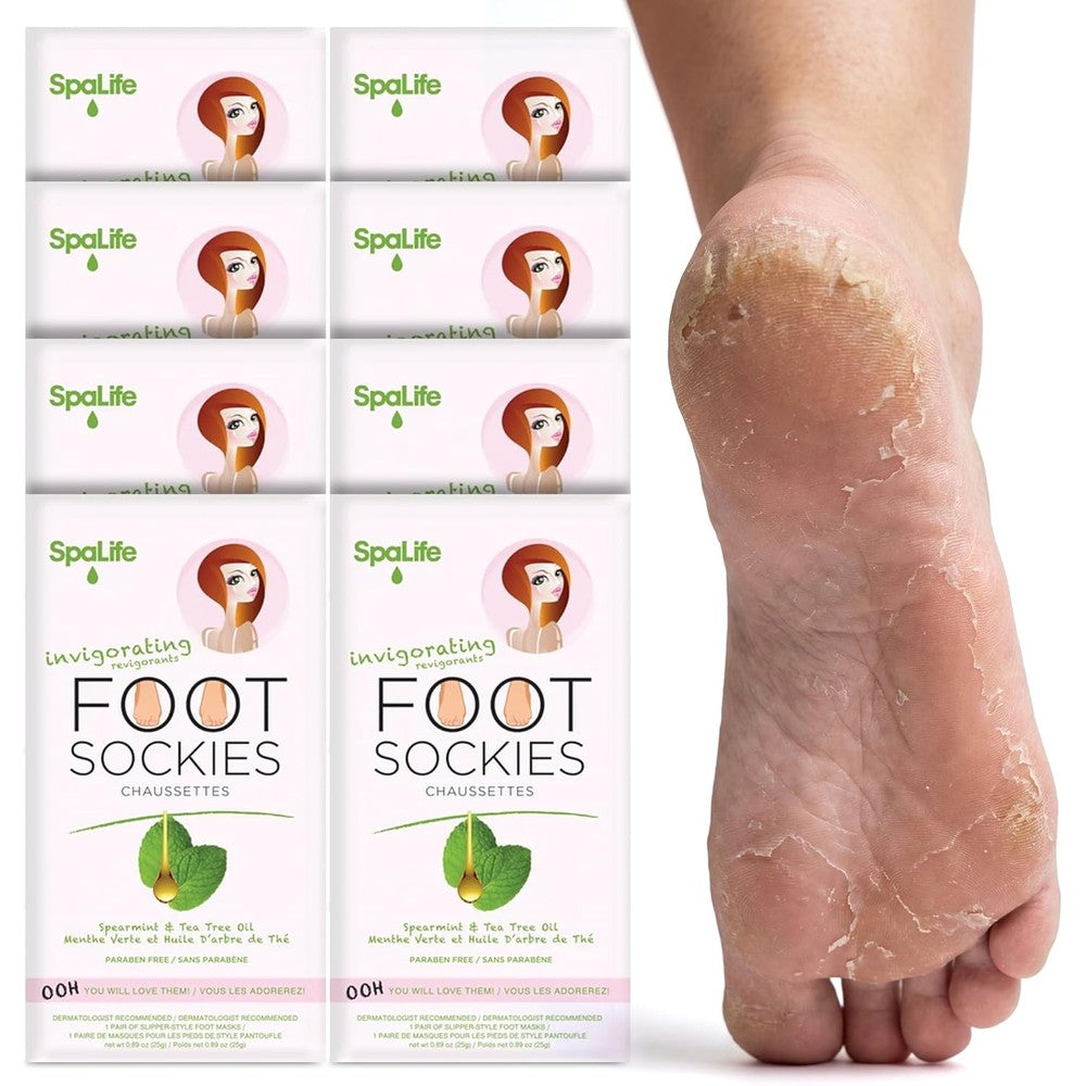 SpaLife Moisturizing Foot Sockies 8 pack front packaging view for dry feet repair