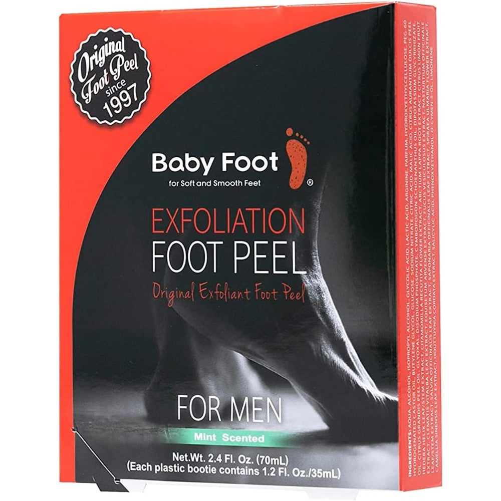 Baby Foot Original Foot Peel For Men front packaging showing mint scent.