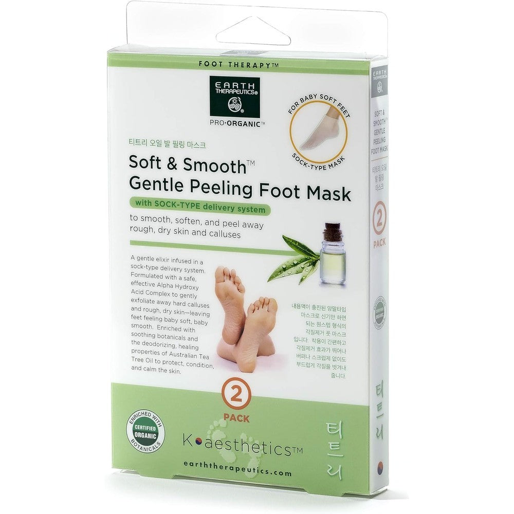 Earth Therapeutics Soft and Smooth Gentle Peeling Foot Mask 2 Pairs front view packaging