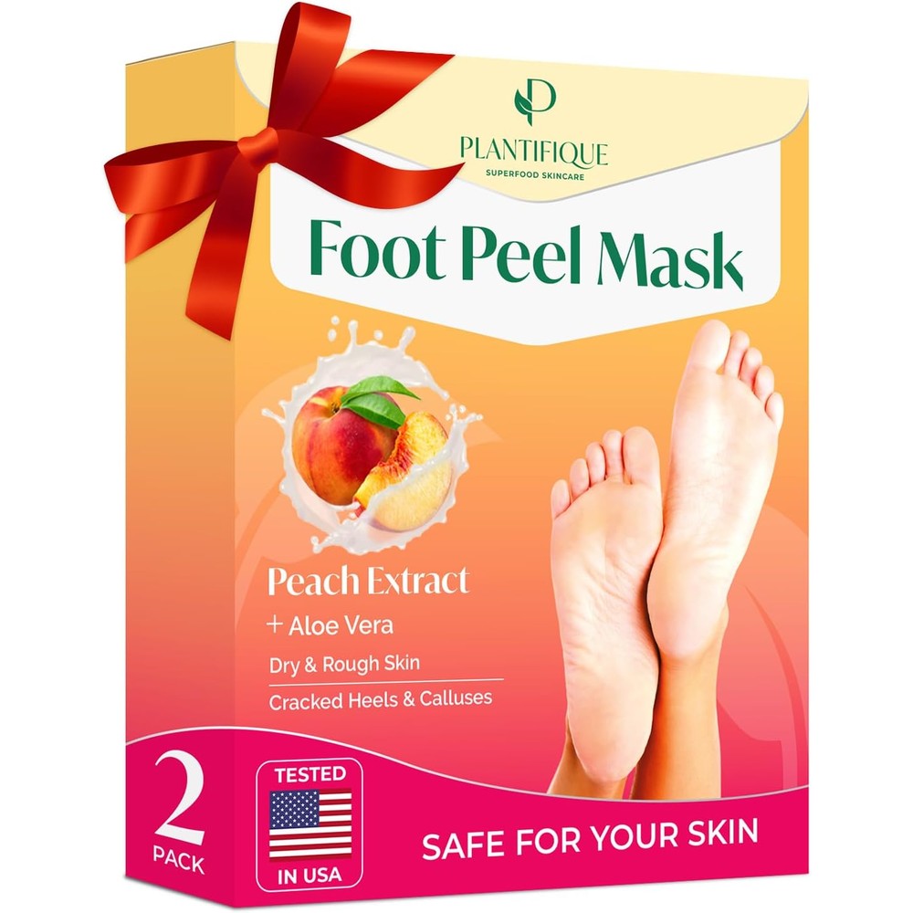 Plantifique Peach Foot Peeling Mask front view of the packaging for dead skin removal.