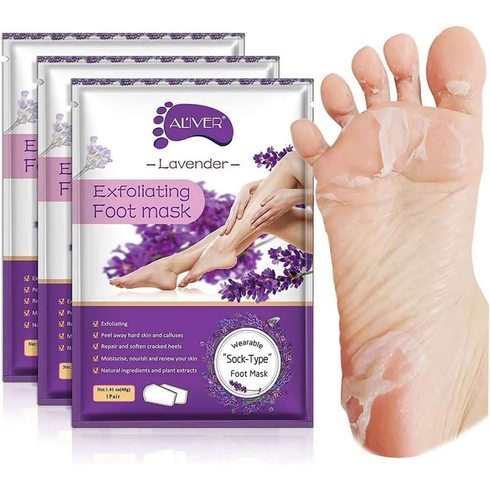 Aliver Foot Peel Mask 3 Pack front packaging view lavender scent.