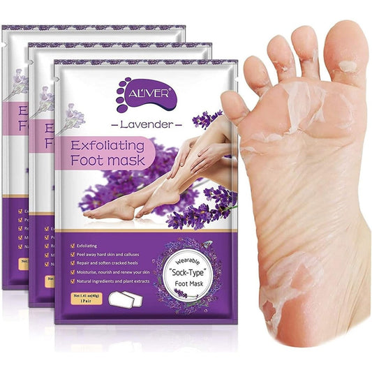 Aliver Foot Peel Mask 3 Pack front packaging view lavender scent.