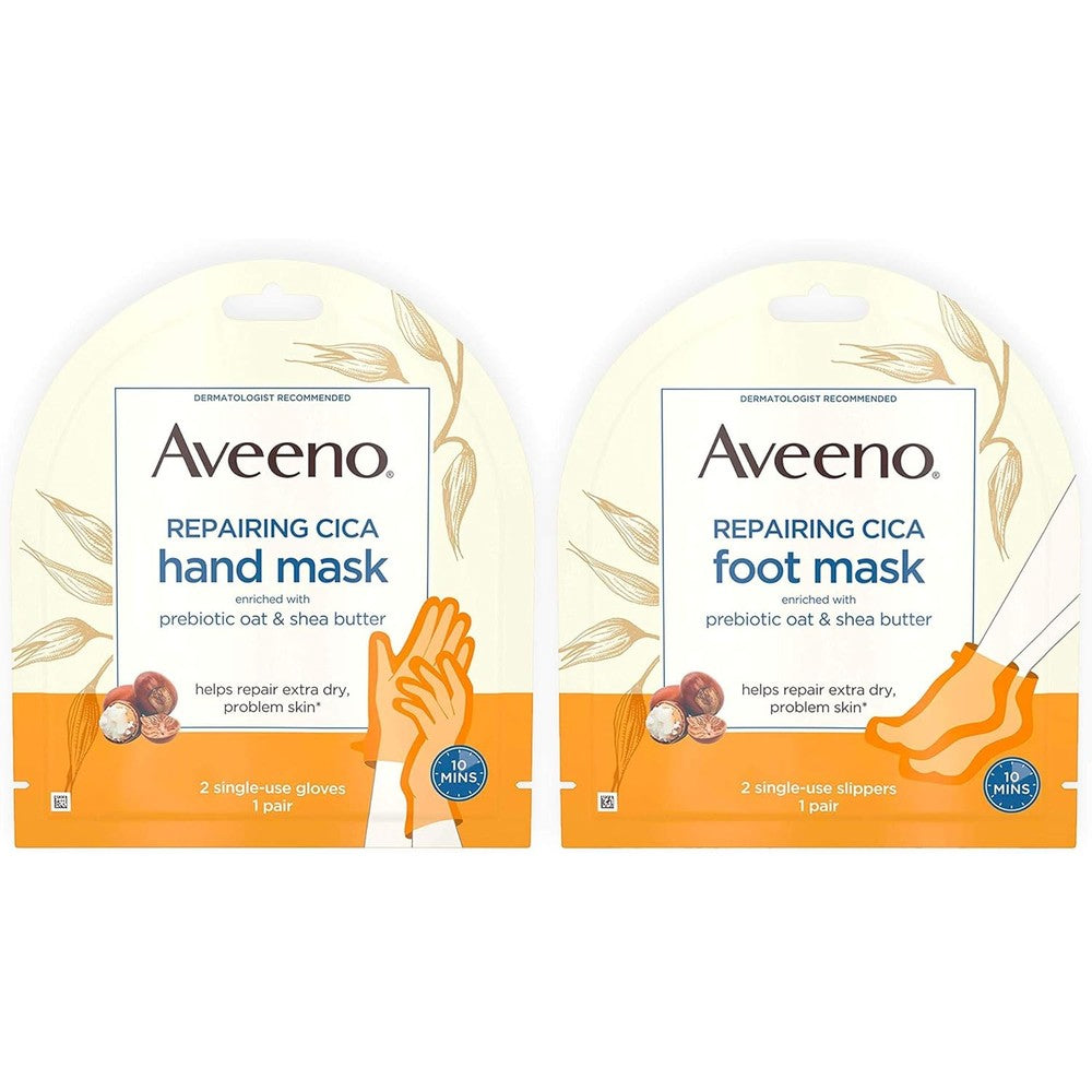 Aveeno Repairing CICA Hand Mask front packaging showing prebiotic oat benefits