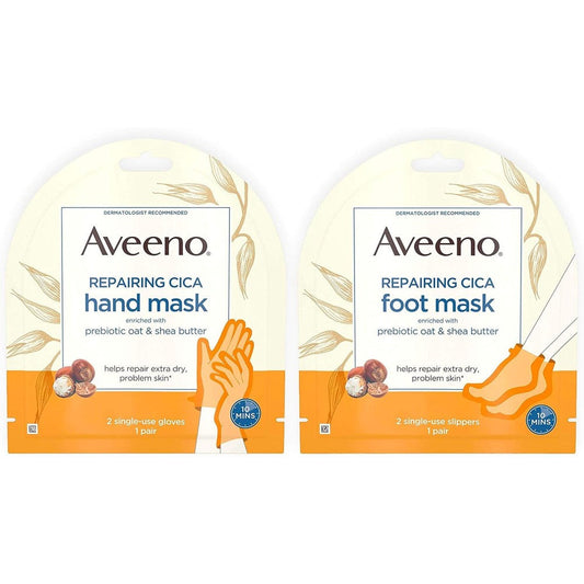 Aveeno Repairing CICA Hand Mask front packaging showing prebiotic oat benefits