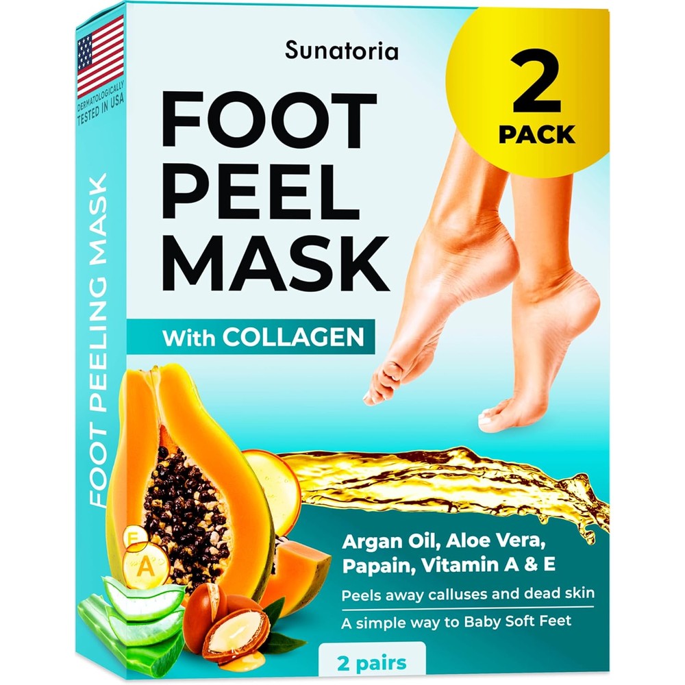 SUNATORIA Foot Peeling Mask front view of the two pack packaging.