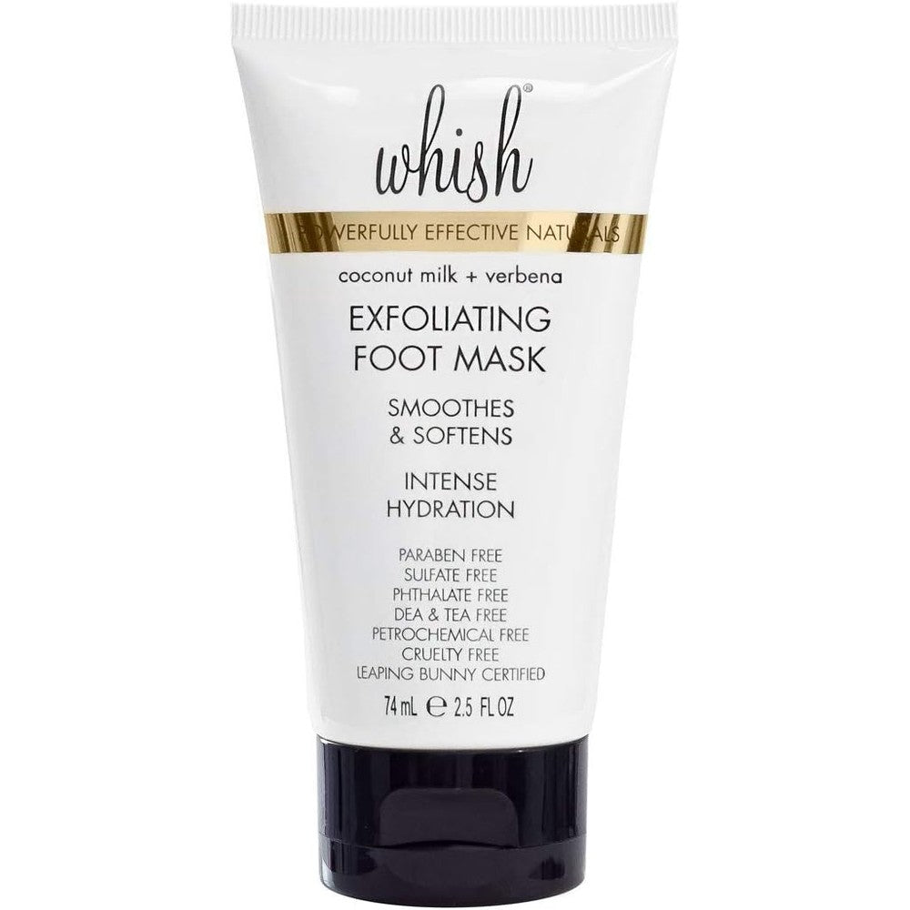 Whish Coconut Milk and Verbena Exfoliating Foot Mask front view for smooth heels.