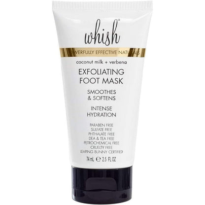 Whish Coconut Milk and Verbena Exfoliating Foot Mask front view for smooth heels.