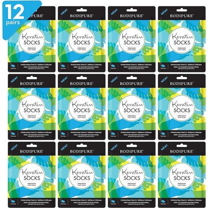 Bodipure Premium Foot Mask Keratin Socks front packaging showing 12 pairs pack.