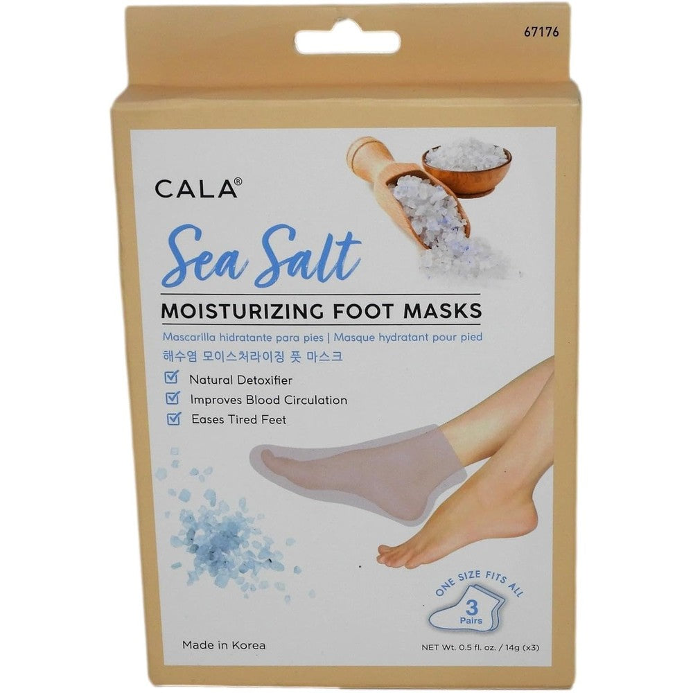 Cala Moisturizing Foot Mask Socks 3 pair pack front view for hydrating spa treatment.