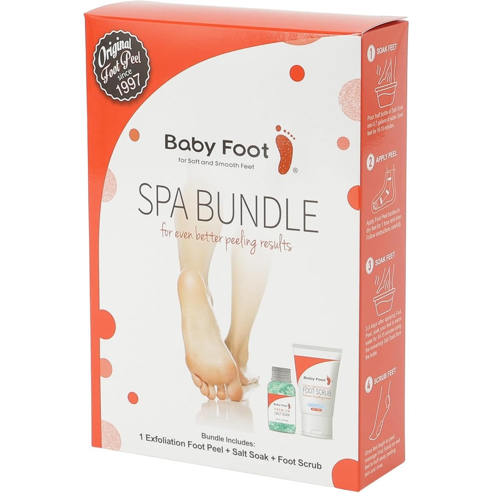 Baby Foot Spa Bundle front packaging showing exfoliant peel and salt soak.