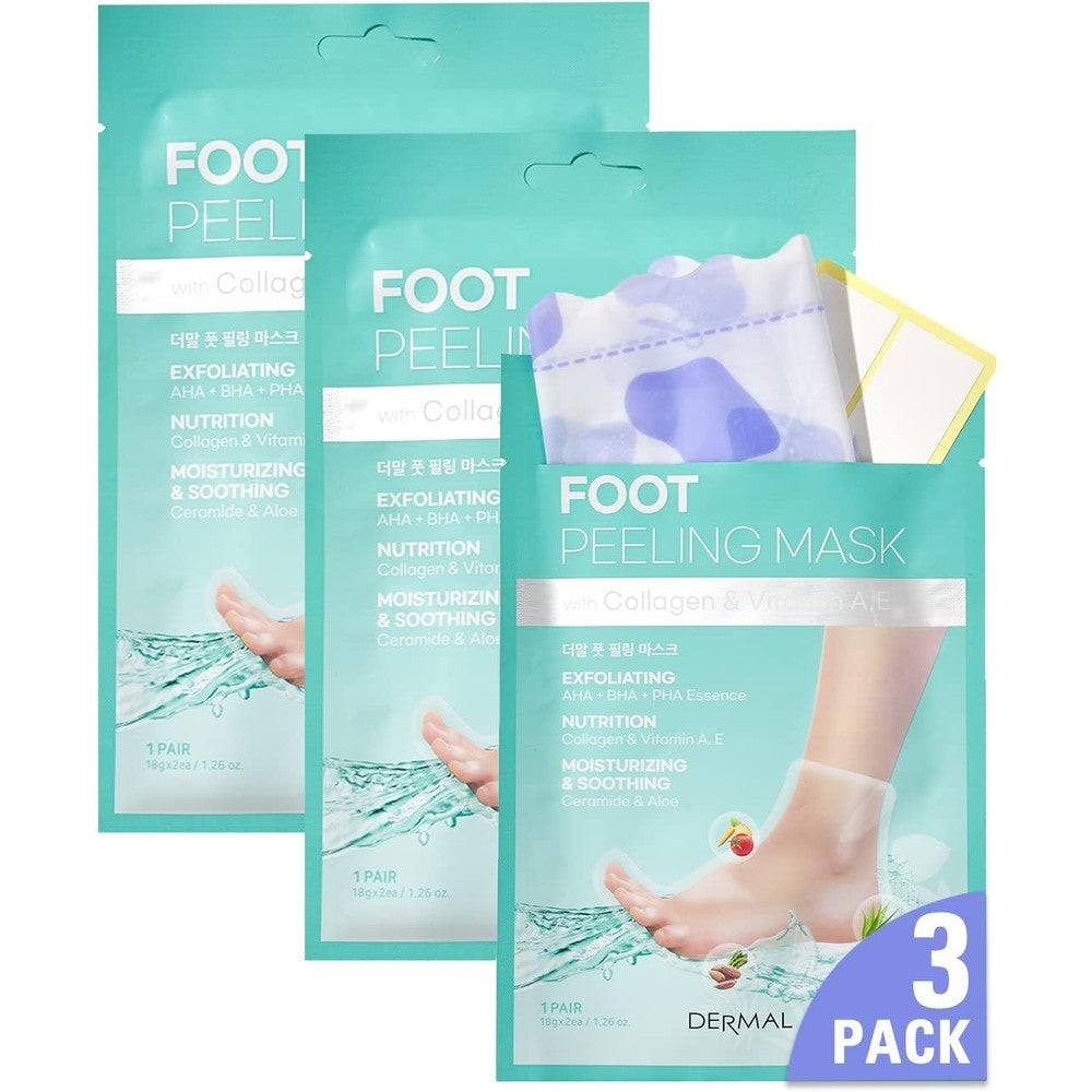 Dermal Korea Foot Peeling Mask 3 Pack front view for cracked heel treatment.