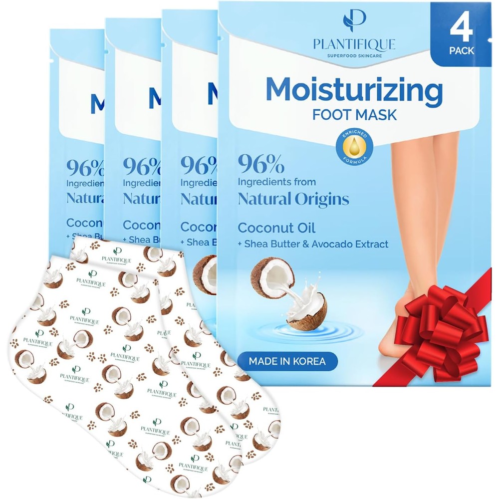 Plantifique Korean Foot Mask with Shea Butter 4 Pairs box front view for dry feet