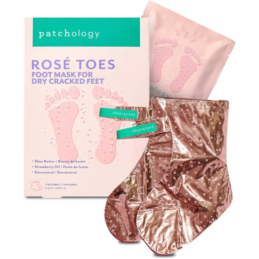 Patchology Rosé Toes Moisturizing Foot Mask front view of packaging.