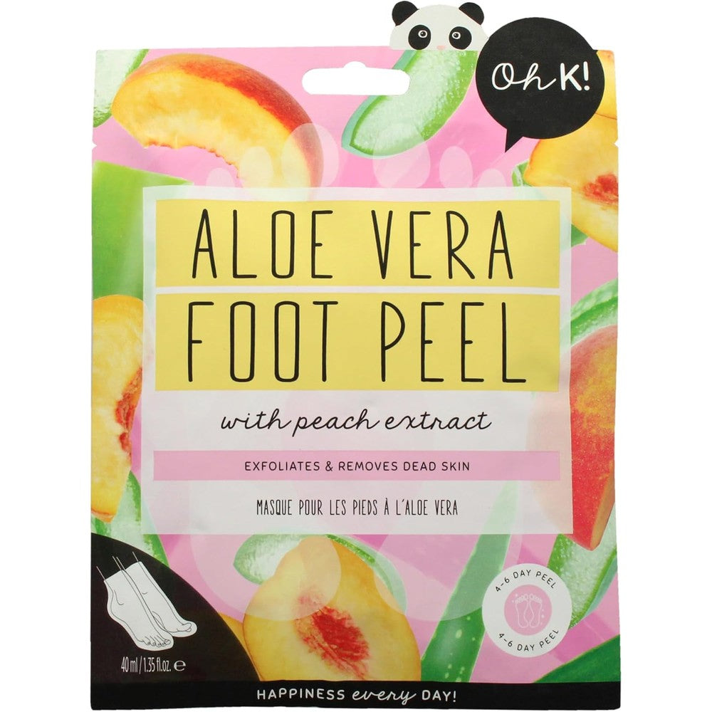 Oh K! Aloe Vera Foot Peel Mask front packaging for exfoliating dry feet.