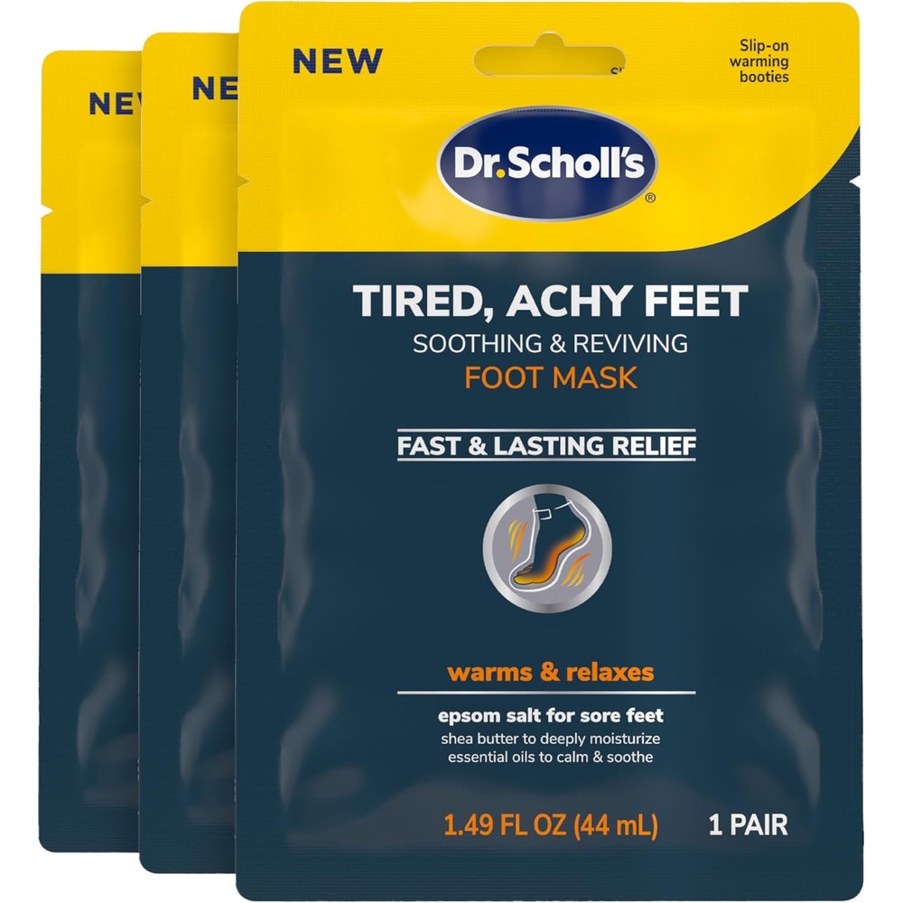 Dr. Scholl's Tired Achy Feet Soothing Foot Mask 3 pair box front view.
