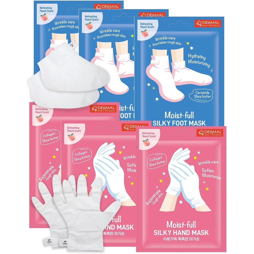 DERMAL Moistfull Silky Foot and Hand Mask 6 Pack front view for hydration