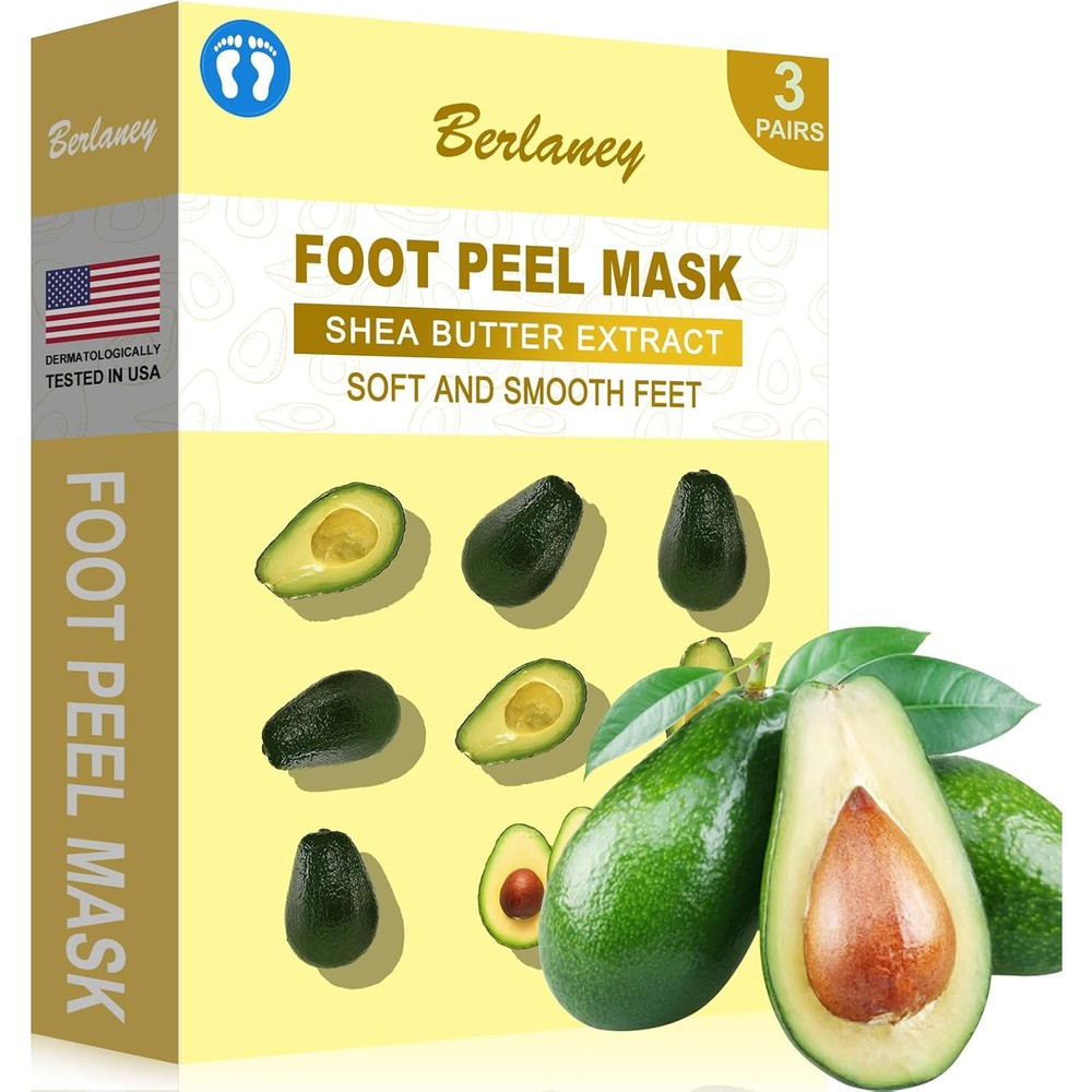 Berlaney Foot Peeling Mask 3 Pairs front view of packaging for exfoliating dry feet