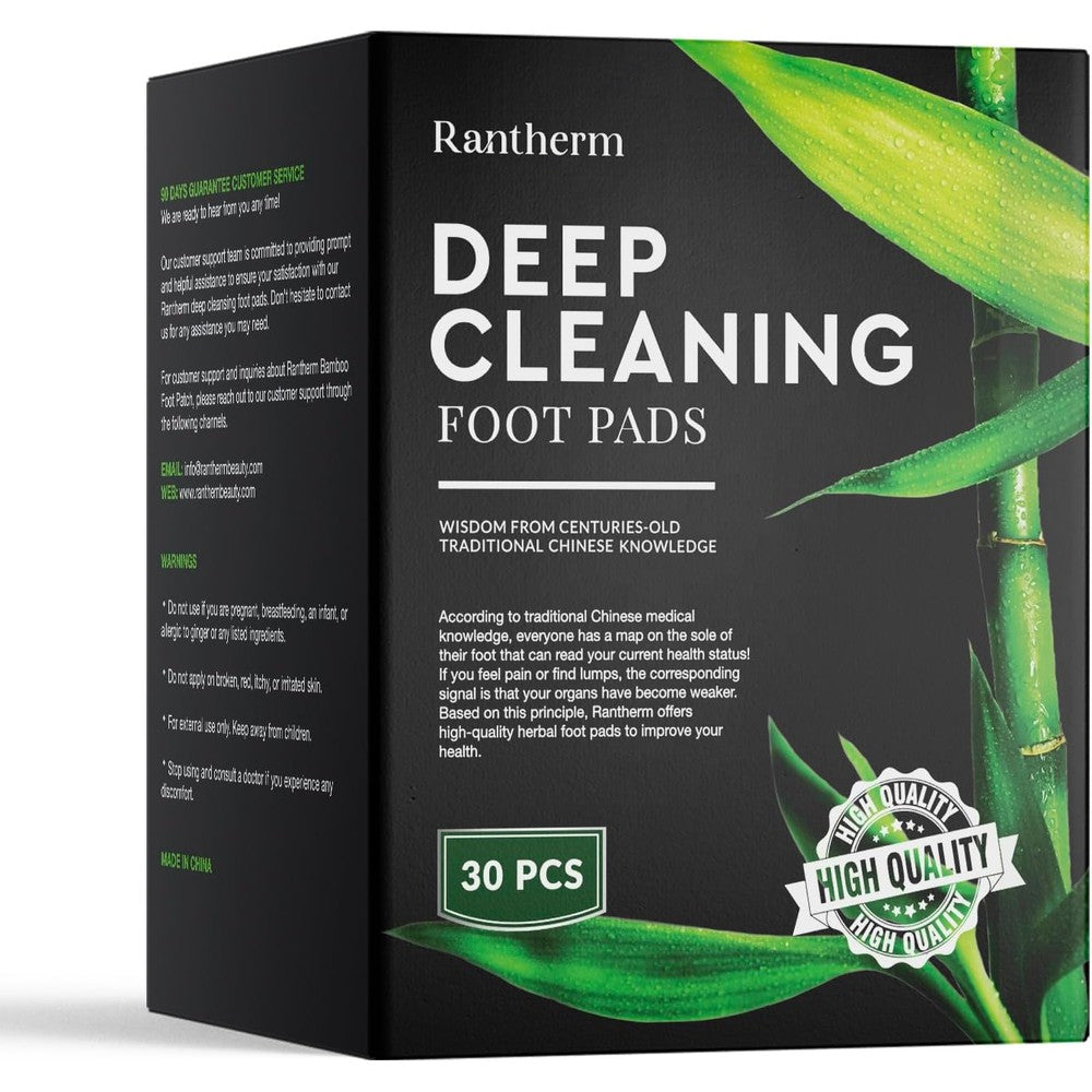 Rantherm Deep Cleansing Foot Pads front packaging view with bamboo and ginger illustrations