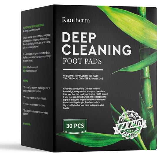 Rantherm Deep Cleansing Foot Pads front packaging view with bamboo and ginger illustrations