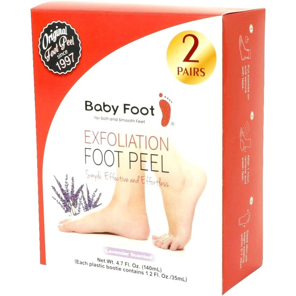 Baby Foot Original Foot Peel Mask lavender scented two pack front packaging view featuring intense peeling benefits for dry feet