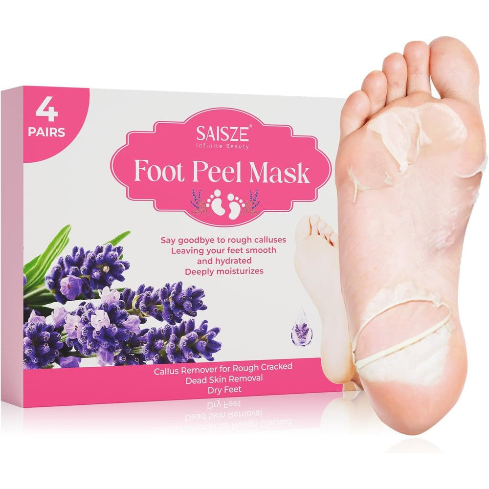 SAISZE Foot Peeling Mask four pairs packaging front view showing lavender design