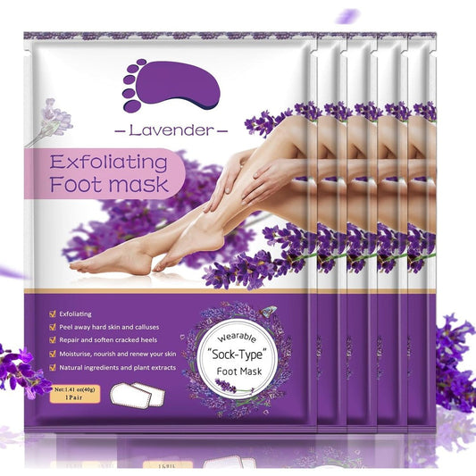 ZZ LAZYCOTTAGE foot peeling mask five pack box front view showing lavender ingredients