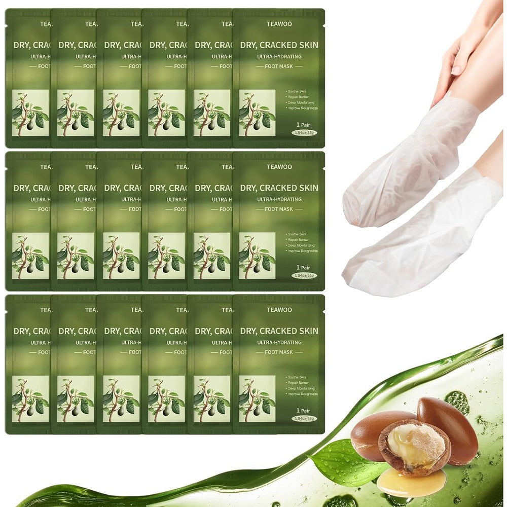TEAWOO moisturizing foot masks front view packaging showing eighteen pairs box