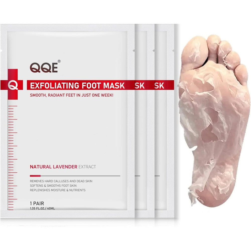QQE 3 Pack Foot Peeling Mask front view showing lavender themed packaging for cracked heel repair