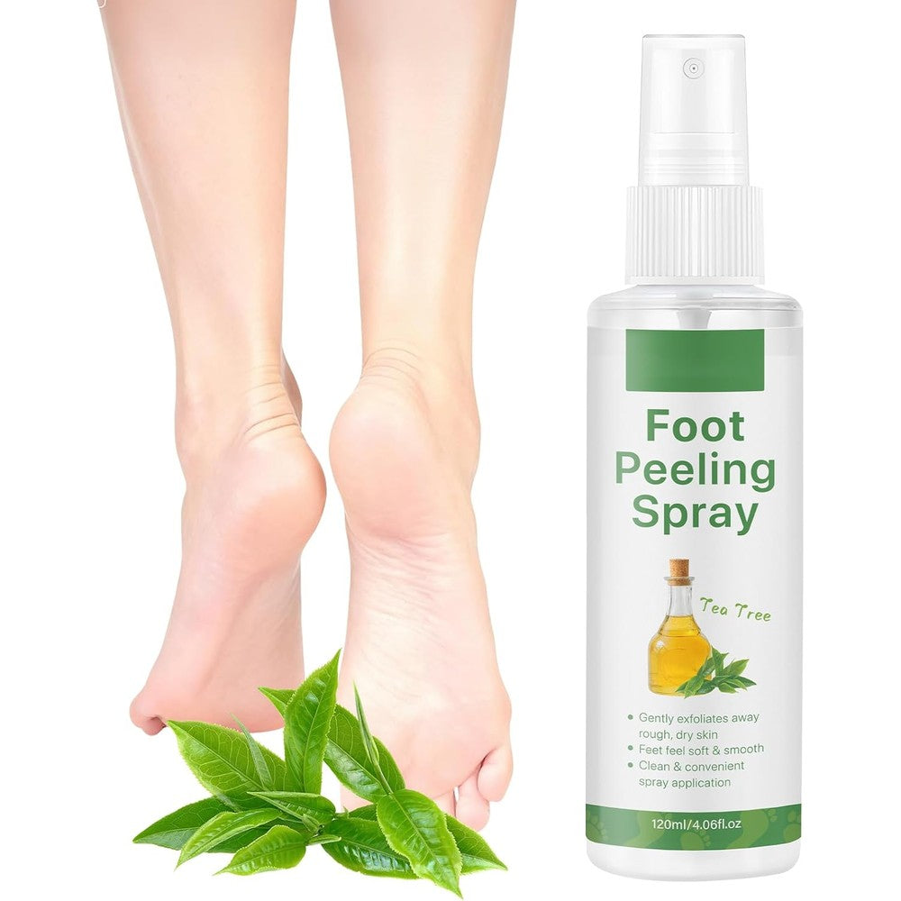 AOPEIBOTO Tea Tree Foot Peeling Spray 120ml bottle front view for dead skin removal.