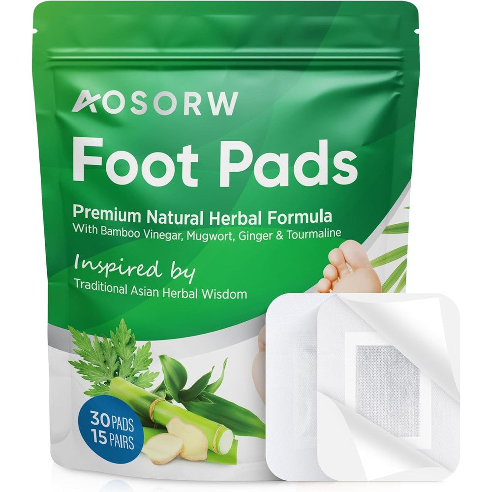 AOSORW Natural Cleansing Foot Pads front view showing premium packaging.