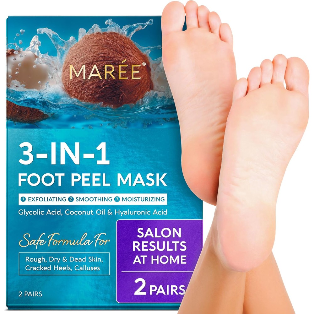 MAREE Foot Peeling Mask front view packaging showing exfoliating foot care socks for dry cracked heels