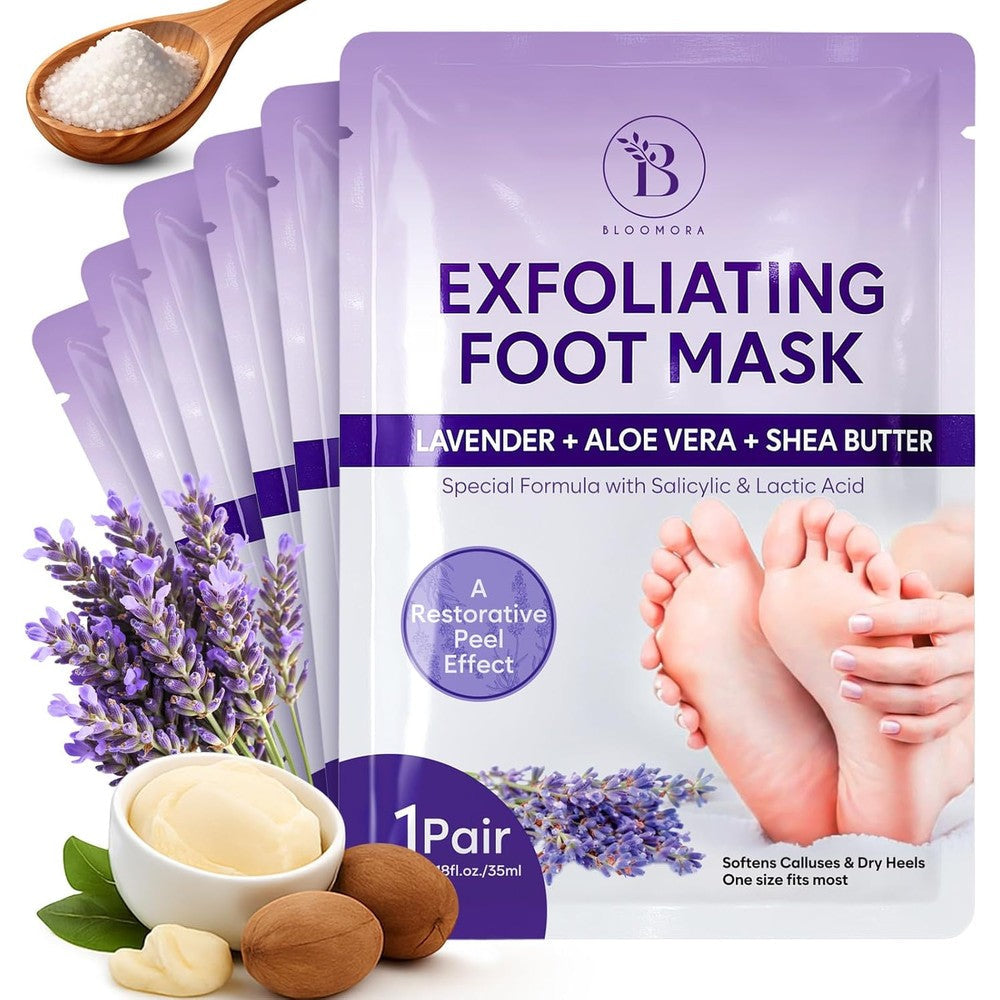 Bloomora foot peeling mask front packaging view for dead skin removal