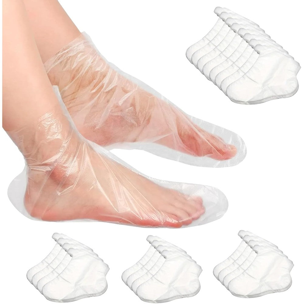 Lyvantha plastic disposable foot covers package front view for pedicure spa maintenance