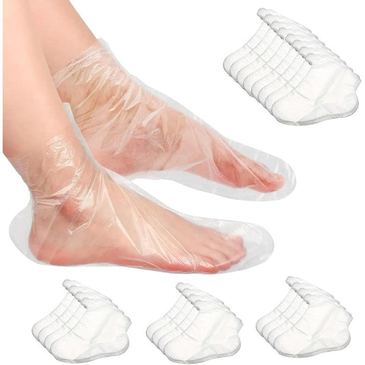 Lyvantha plastic disposable foot covers package front view for pedicure spa maintenance